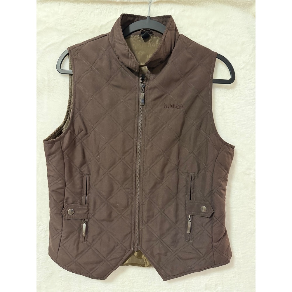 Horze Equestrian Quilted Vest Womens 10/12 Brown Diamond Padded Horse Riding Zip